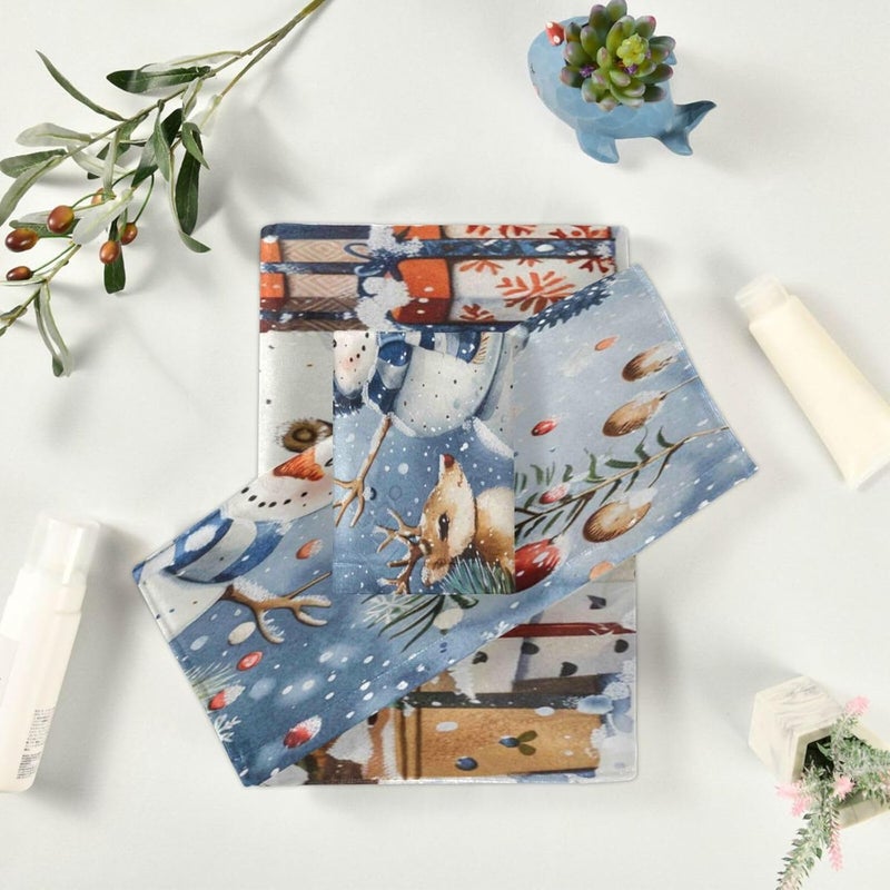 Dussdil Winter Snowflakes Snowman Bathroom Towel Set of 3 Pcs Deer Snow Hand Fingertip Bath Towels for Home Bathroom Hotel Gym Swim Washcloth Soft Thin Durable Highly Absorbent Multipurpose Decor - Image 5